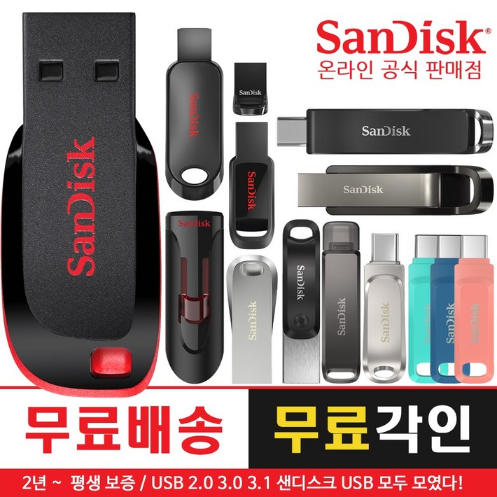 usb4기가 샌디스크 USB 메모리 2.0 3.0 3.1 C타입 대용량 OTG 듀얼 32G 64G 128G 256G 512G, 32GB