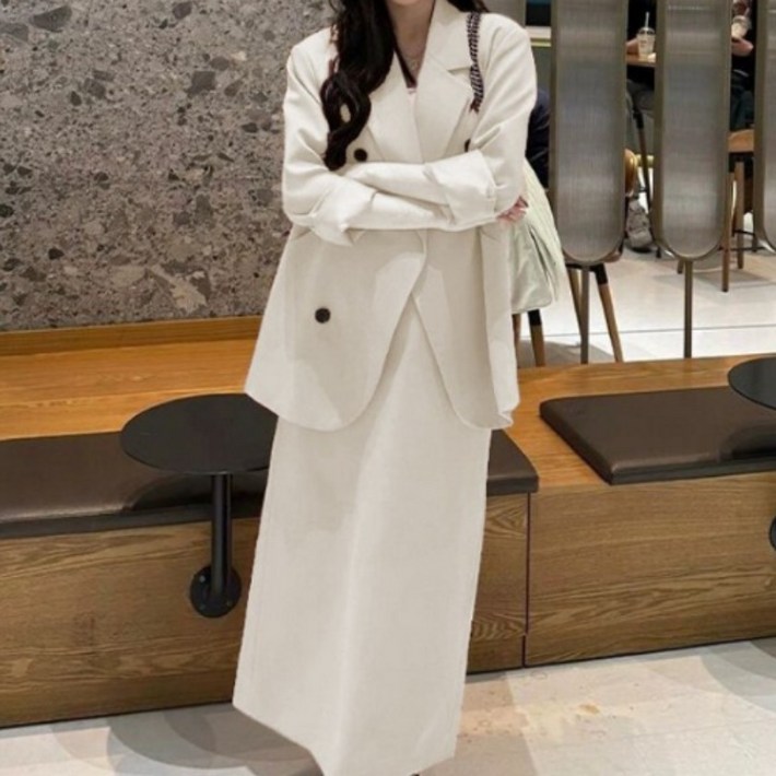 여성 데일리 오피스룩 정장 세트 트위드 자켓 스커트 세트 세미 포멀 코디