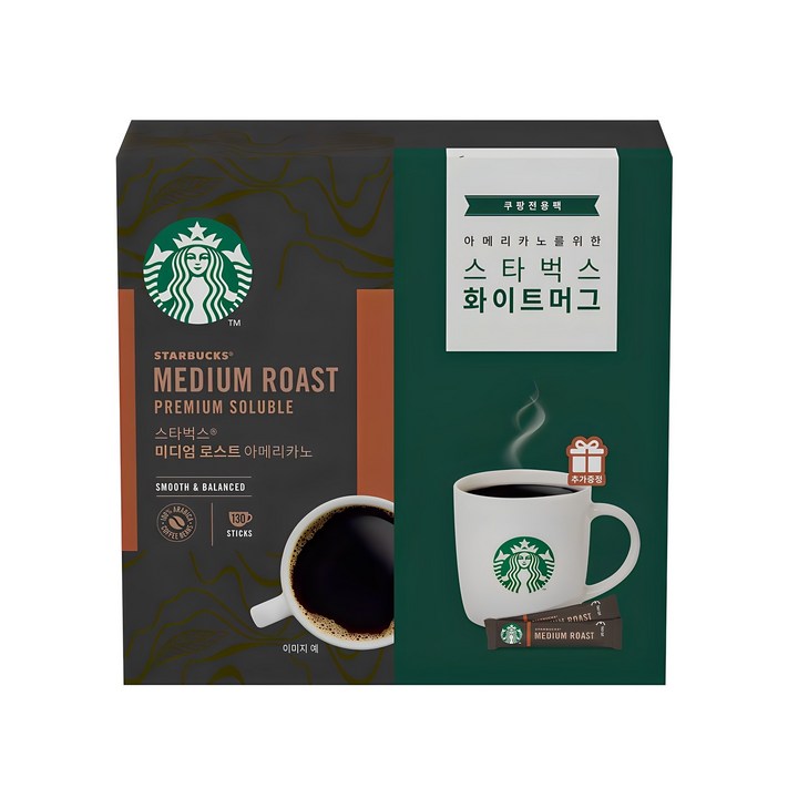 스타벅스 미디엄 로스트 아메리카노  화이트 머그 세트, 1세트, 아메리카노 130p  머그 370ml