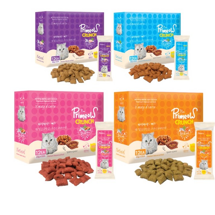 프리미요 크런치 고양이간식 20g x 12p, 참치 닭고기, 참치 연어, 참치 새우, 참치, 240g, 1세트