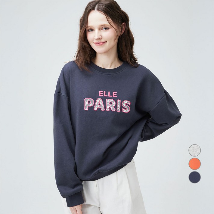 ELLEPARIS 여성용 패턴 레터링 그래픽 스웻셔츠