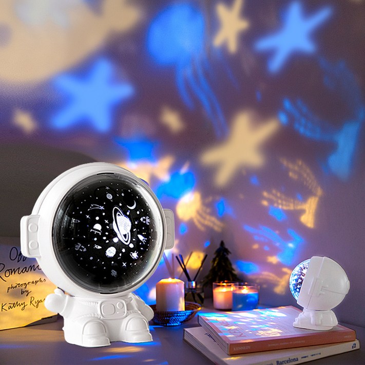 레토 우주인 빔프로젝터 LED 무선 멜로디 무드등  테마필름 3종 세트 LMLAP27, 화이트