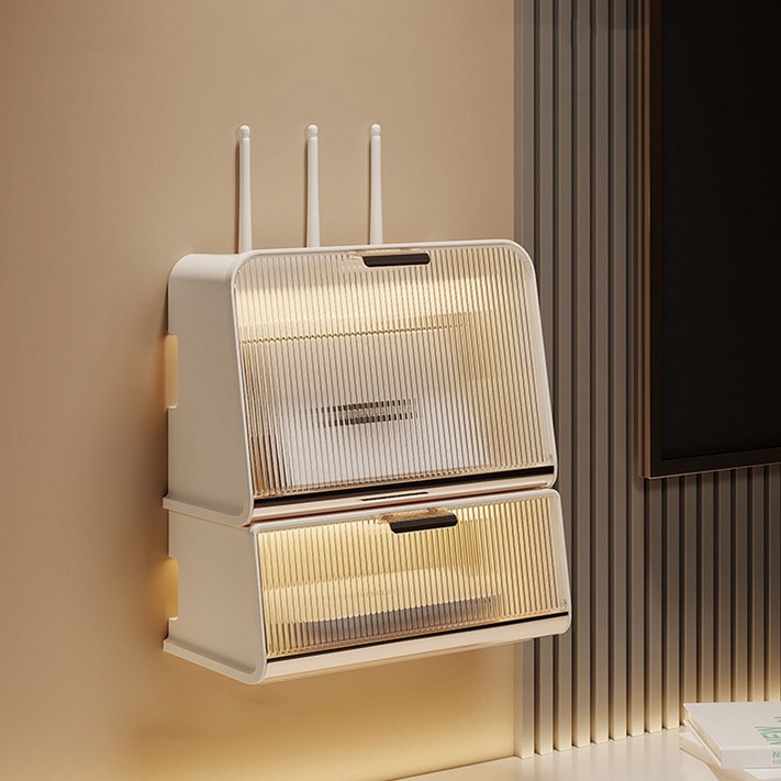 라라공방 인테리어 무타공 모던 멀티탭 셋탑박스 정리함 2단, 투명  오프화이트, 1개