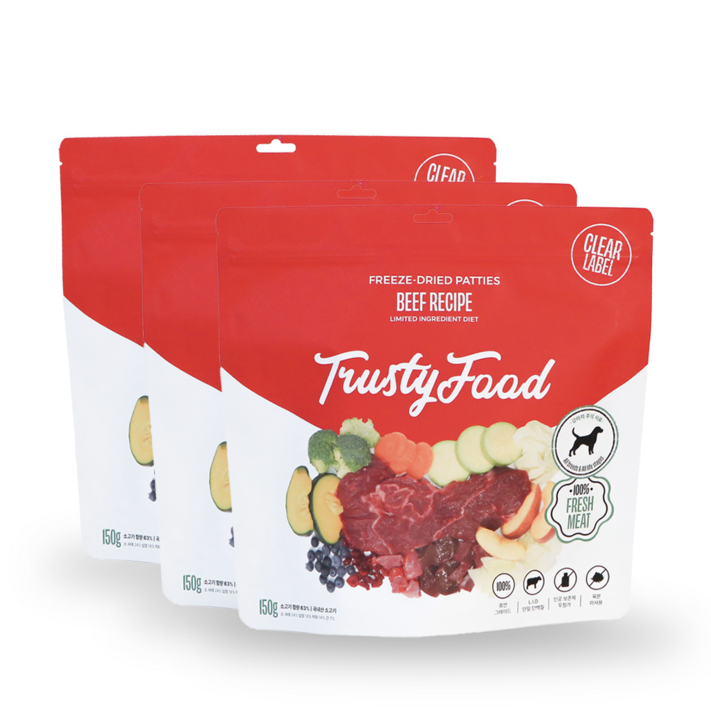 트러스티푸드 강아지 동결건조 사료 소고기 비프패티 전연령 LID, 3개, 150g