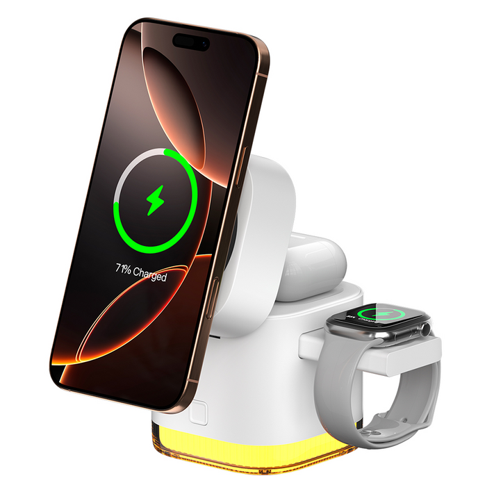 홈투홈 맥세이프 충전기 거치대 Qi2 25w 무선 고속 충전 애플 워치 유선 65w 5in1, 1개, 화이트