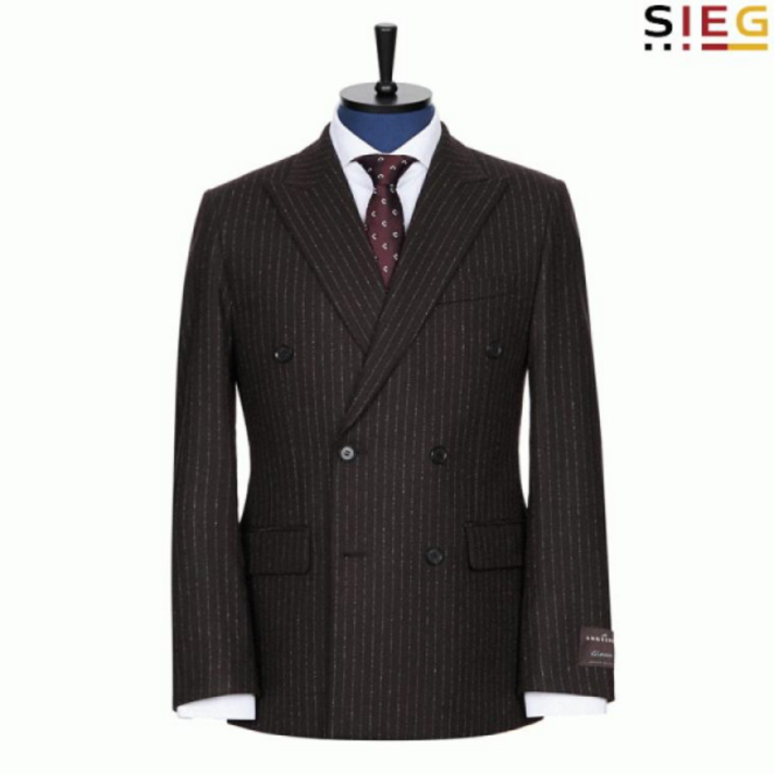 파렌하이트 지이크 이태리 울 블랜디드 스트라이프 더블 브라운 정장 자켓K BJ2004