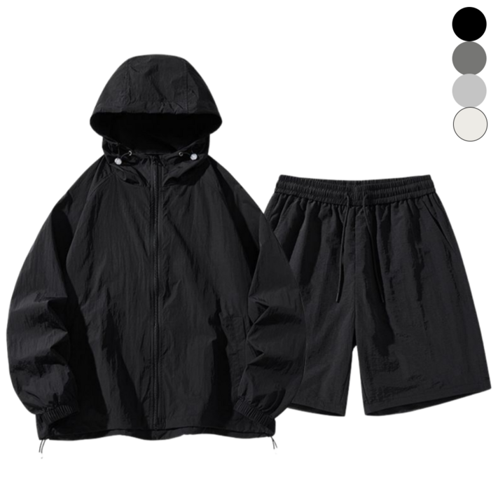 벨에라 빅사이즈 남녀공용 경량 트레이닝 운동복 바람막이 집업반바지 세트