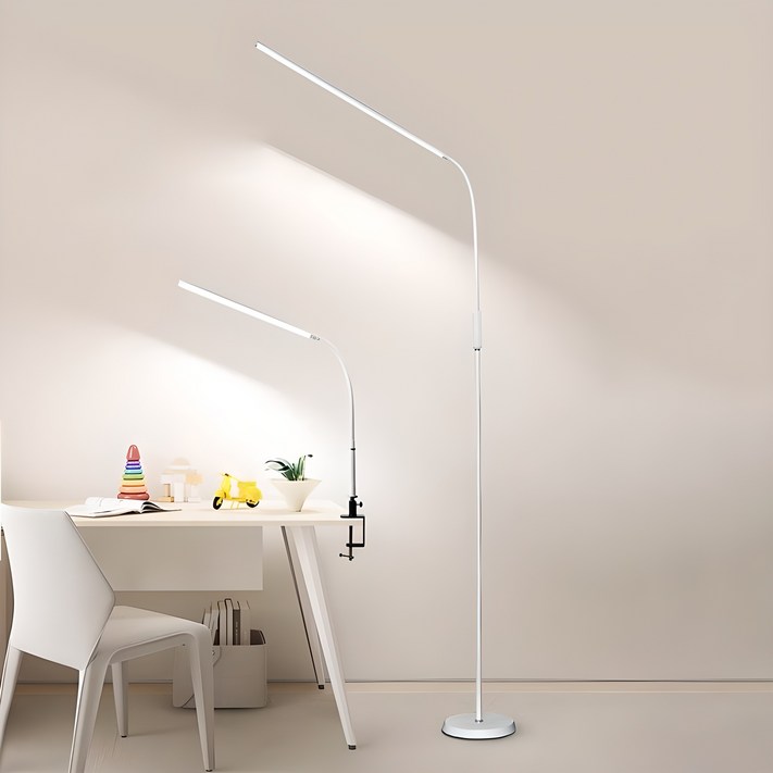 ALLILIO 거실 LED 플로어램프 집게 책상 스탠드  밝기, 색온도 조절 가능 블루라이트 차단 시력보호  스탠드클램프식 겸용 12W