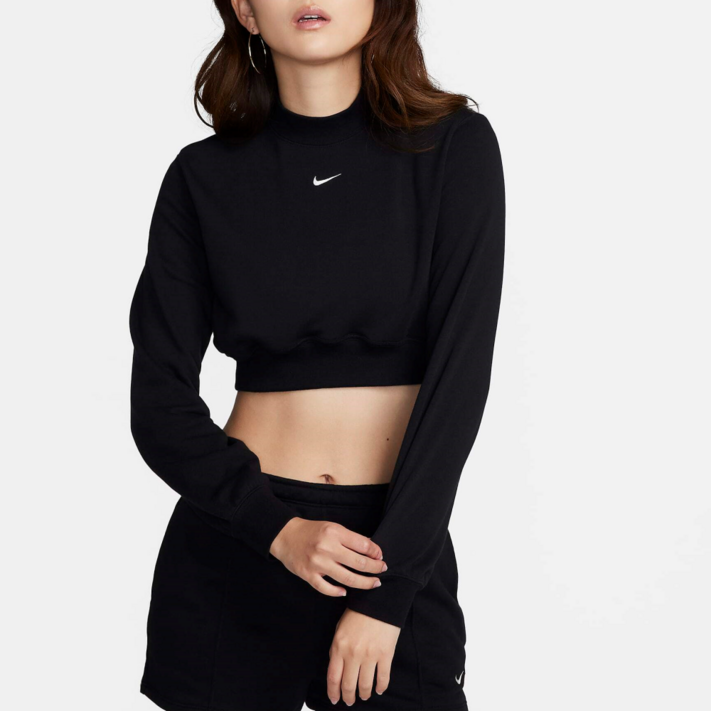 나이키 국내매장판 여성 크롭티 크루넥 긴팔 크롭 티셔츠 블랙  행운팔찌증정