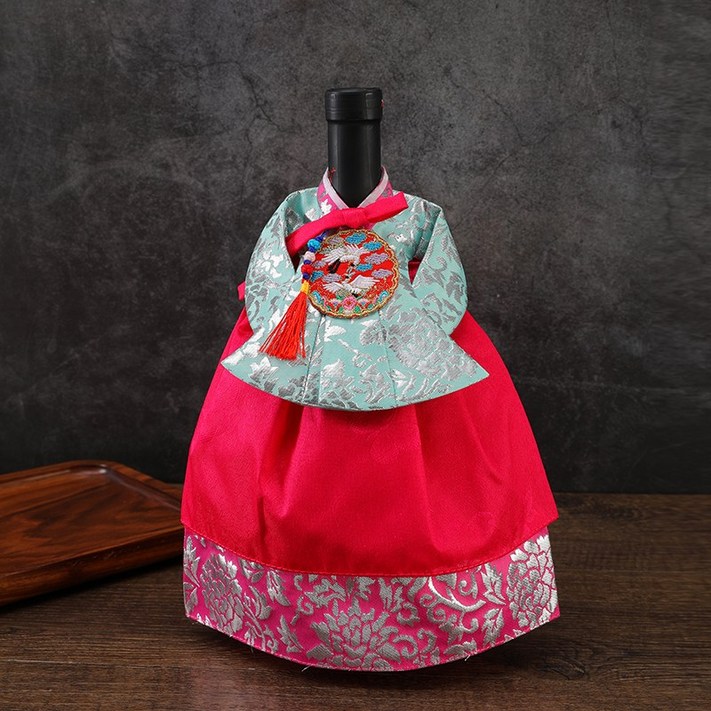 한복 와인커버 술병주머니 와인케이스 외국인선물 인형한복 인테리어소품, 민트진분홍실크 치마, 1개