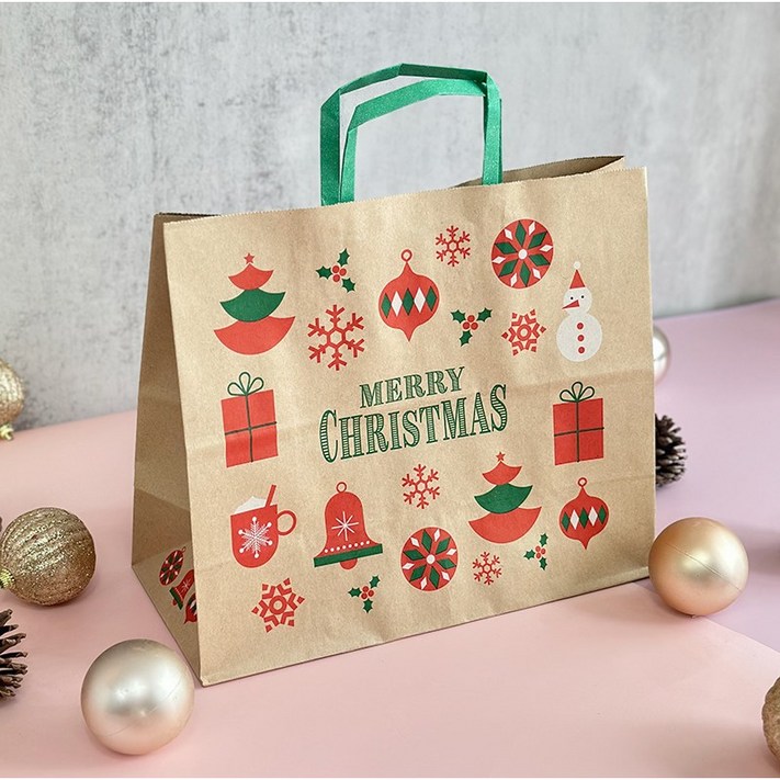 서흥이앤팩 크리스마스 선물포장 종이가방 종이쇼핑백, 50개