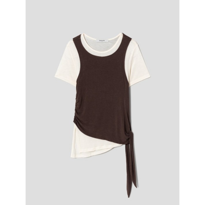매장정품 에잇세컨즈 8SECONDS 슬리브리스 레이어드 매듭 배색 티셔츠 브라운 125542AQ9D 461487