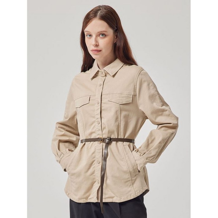 정품발송 올리비아하슬러 베이지 카라넥 포켓 허리벨트 셔츠형 점퍼 OHBSJP204 349999