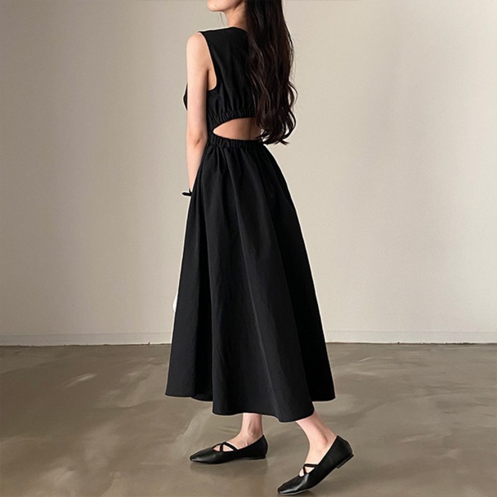 라라홀리 청순 백리스 허리 슬림 밴딩 롱 나시 원피스