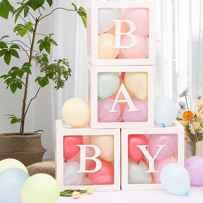 투명 LOVE BABY 레터링 풍선 박스 생일 기념일 밸런타인 데이 풍선박스 화이트, BABY