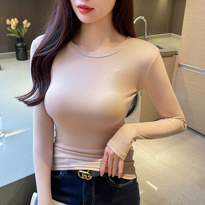 화지나무 쫀쫀한 스판 여성 긴팔 티셔츠