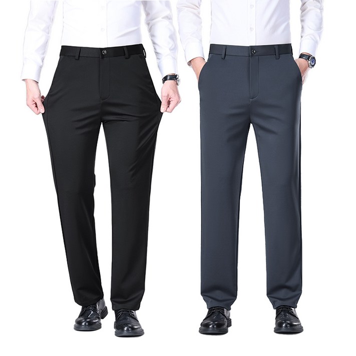 남성 정장바지 2장 여름용 검정 스판 슬랙스 바지 세미와이드 빅사이즈 남자 구김없는 작업복바지 범록 516