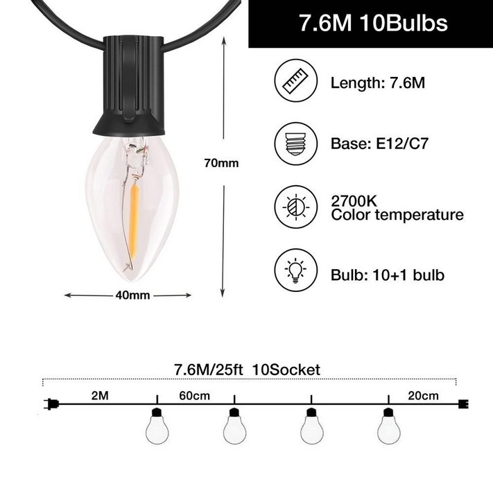 눈사람조명 야외트리전구 크리스마스트리지네전구 Sphoon 연결 가능한 LED 스트링 E12 IP44 조도 조절 정원 웨딩 요정 홈 20m