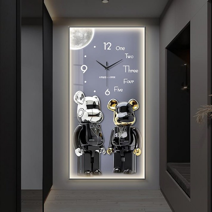 Uinox 곰돌이 시계 LED 무드등 대형 디자인 무소음 거실 고급 인테리어벽시계, 40x80cmA타입 Uinox 곰돌이 시계 LED 무드등 대형 디자인 무소음 거실 고급 인테리어벽시계, 40x80cmA타입