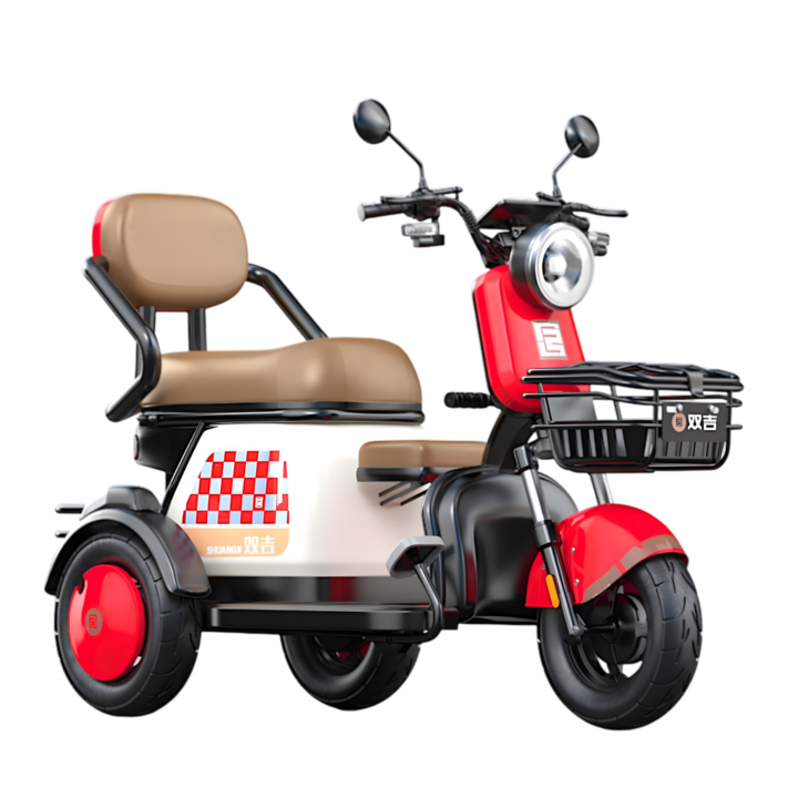 출퇴근 전기 스쿠터 3인승 리튬배터리 배달 오토바이 스쿠터 세발 전동차 3륜 바이크, 레드, 600W 48V 20A45km