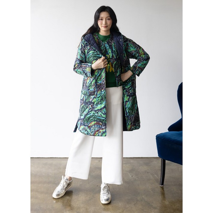 디아스토리  겨울경량 크레용리프 후드양면 패딩 코트 AGWPCT82GR