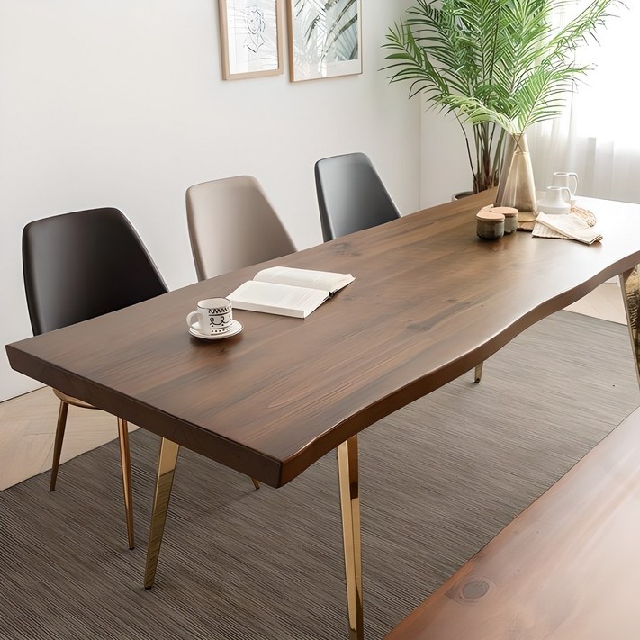 베르디안 로나 우드슬랩테이블 1800 원목테이블 원목식탁 6인용 8인용 원목식탁, A자형다리골드