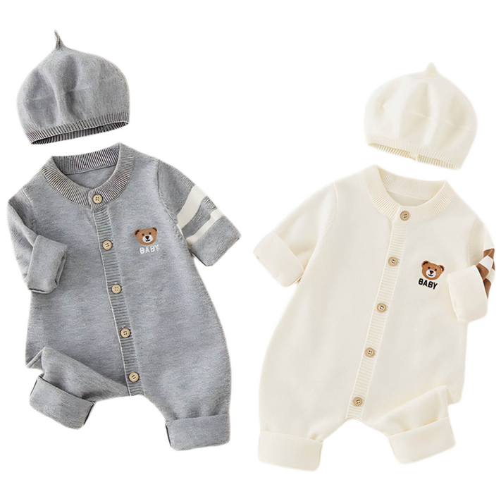 하방방 아기 곰돌이 베이비니트 외출 가디건 우주복