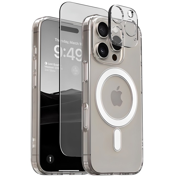 베루스 아이폰 마그네틱 맥세이프 휴대폰 케이스 크리스탈믹스 강화유리 액정보호필름 1매  카메라보호필름 1매