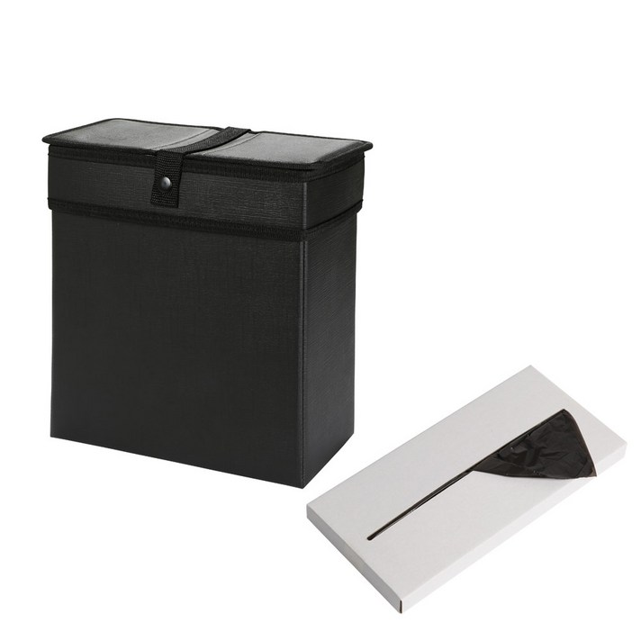 케이엠모터스 알라딘 차량용 쓰레기통 II 덮개형  비닐 봉투 50p 세트, 블랙, 1세트
