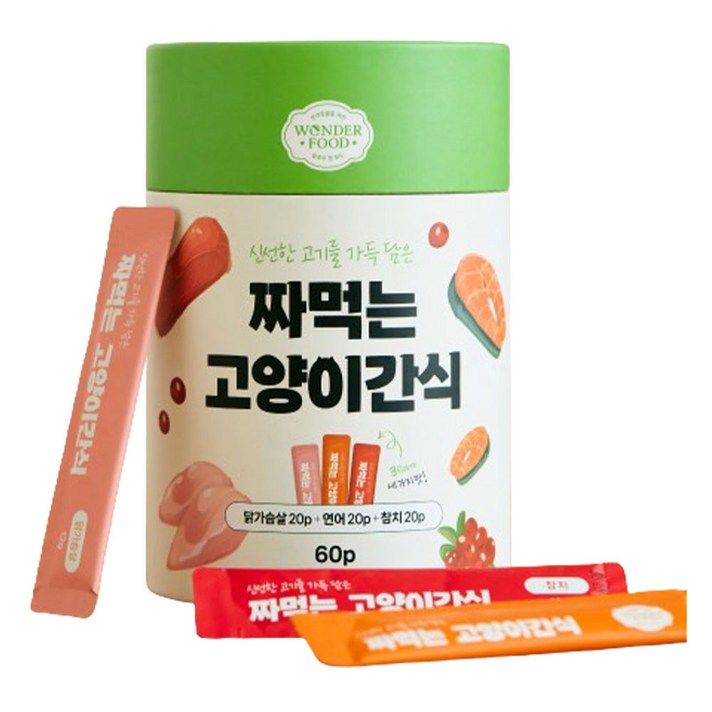원더푸드 고양이 짜먹는 간식 닭가슴살 20p  연어 20p  참치 20p 세트, 혼합맛닭가슴살  연어  참치, 1세트