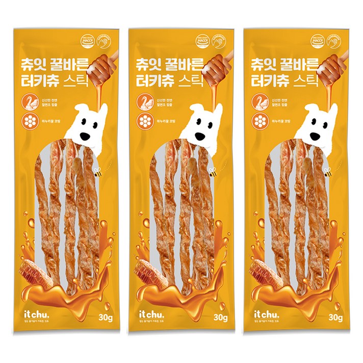 잇츄 강아지 츄잇 꿀바른 터키츄 스틱, 혼합맛칠면조마누카꿀, 30g, 3개 잇츄 강아지 츄잇 꿀바른 터키츄 스틱, 혼합맛칠면조마누카꿀, 30g, 3개