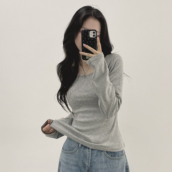 위드후이린 여성용 피아 데일리 슬림핏 긴팔 티셔츠