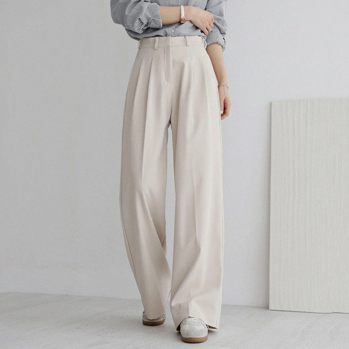 앤드스타일 여성용 숏기본롱 기장 맞춤 4탄 모던 핀턱 와이드 슬랙스 264381