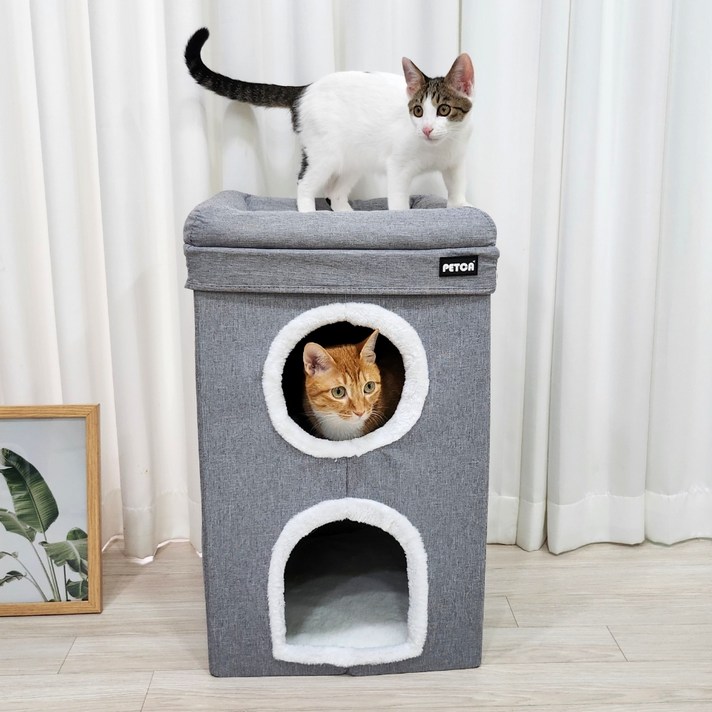 펫카 고양이 3층 숨숨집 하우스, 그레이, 1개 펫카 고양이 3층 숨숨집 하우스, 그레이, 1개