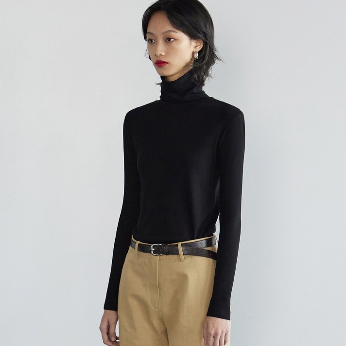 미치코런던 여성용 베이직 터틀넥 탑 티셔츠 블랙