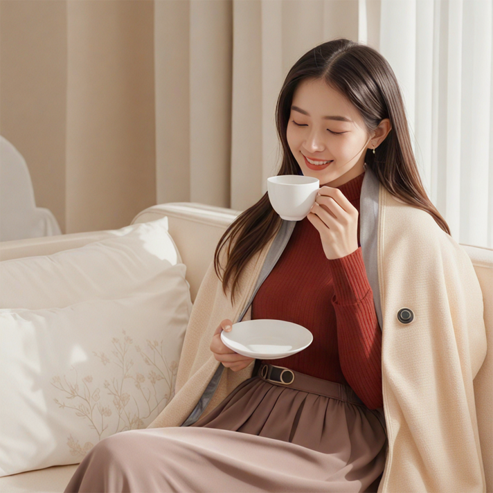 CABULE 전기담요 USB 사무실 캠핑 망토 휴대용 무릎담요 이불 겨울 무선 온열 담요, 살구색