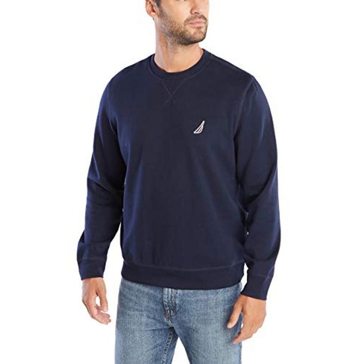 Nautica 베이직 크루넥 플리스 남성용 스웨트 셔츠 그레이헤더 L