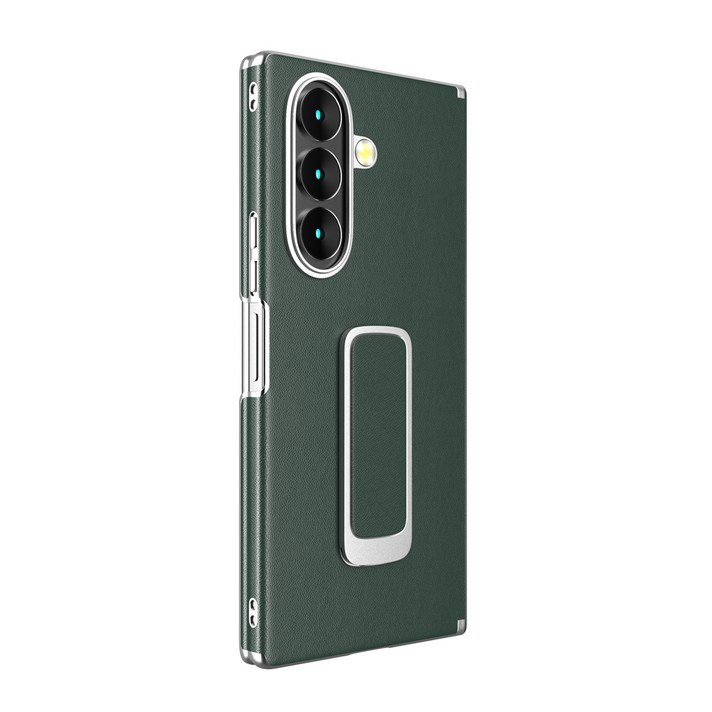 YINUO 갤럭시 Z 폴드 천연 가죽 슬림 그립 360도 각도 조절이 거치대 듀얼 중축 힌지 보호 후면 케이스