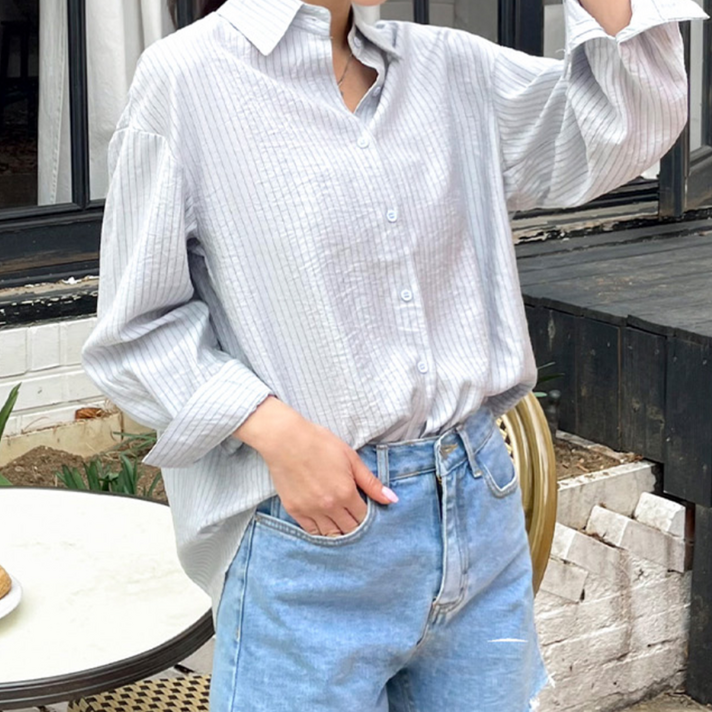 스트라이프 박스 빅사이즈 박시 줄무늬 간절기 남방 셔츠