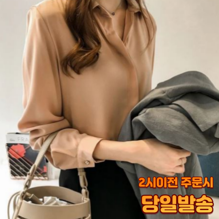 어펄스 여성 데일리 블라우스 기본 무지 실크 셔츠 베이지