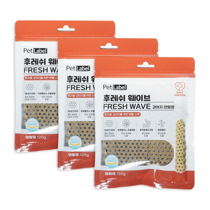 펫라벨 후레쉬웨이브 강아지 덴탈껌, 치석관리, 반려동물 구강관리, 강아지간식, 3개, 120g, BIG 펫라벨 후레쉬웨이브 강아지 덴탈껌, 치석관리, 반려동물 구강관리, 강아지간식, 3개, 120g, BIG