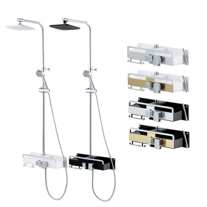 셀프리빙 심플 선반형 해바라기 샤워기 수전 본체 무타공 셀프영상 설치가능,, 화이트골드, 1개