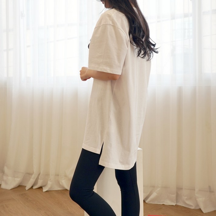 큐티팝 코튼100 리얼 레이어드 반팔 롱 티셔츠 3종