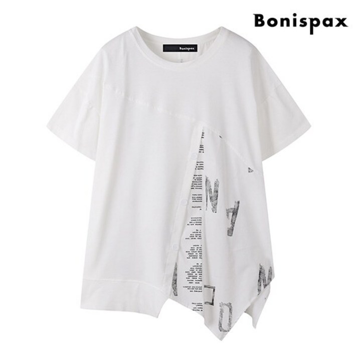 [보니스팍스] 언발 포인트 버튼 배색 반팔 티셔츠 (XO1LW054L0)