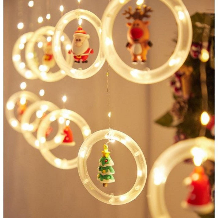 크리스마스 커튼 창문 조명 오너먼트 인테리어 조명 LED 트리 산타 루돌프