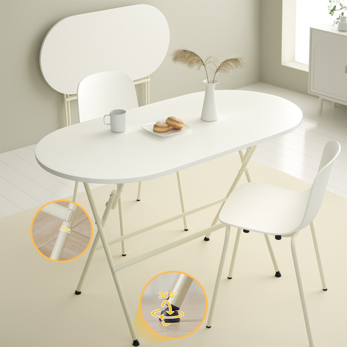 Unihome E0급 750mm높이 18mm상판 접이식 테이블 공간활용 다용도 타원 식탁, 2인용, 화이트