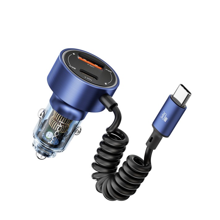 Toocki 60W PD3.0QC3.0TypeC 3 in 1 반투명 고속 차량용 충전기, 블루, TQCC26A Toocki 60W PD3.0QC3.0TypeC 3 in 1 반투명 고속 차량용 충전기, 블루, TQCC26A