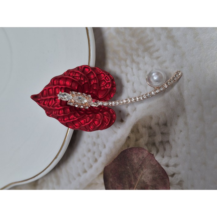 레몬트리547열정품은 잎사귀 진주 패션 여성 브로치기프트박스