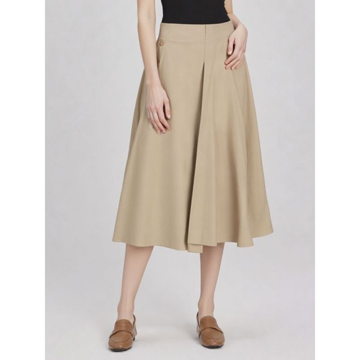 베스띠벨리 베이지 버튼 핀턱 플레어 스커트 BHSAH2301