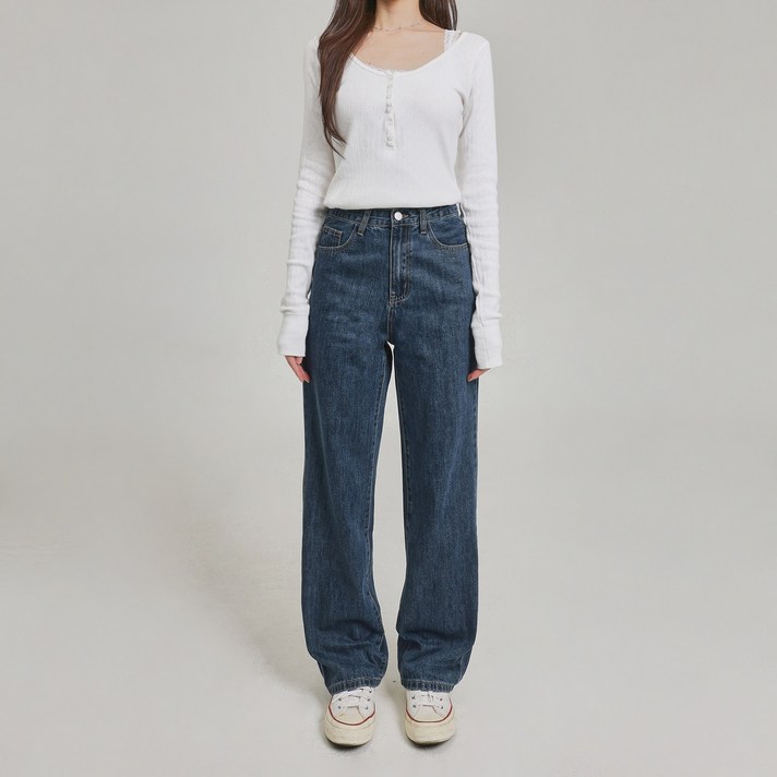 어템트 여성용 핏초이스진 7탄 기모청바지추가 기장수선X 맞춤기장 핏초이스 데일리 세미 와이드핏 데님 팬츠